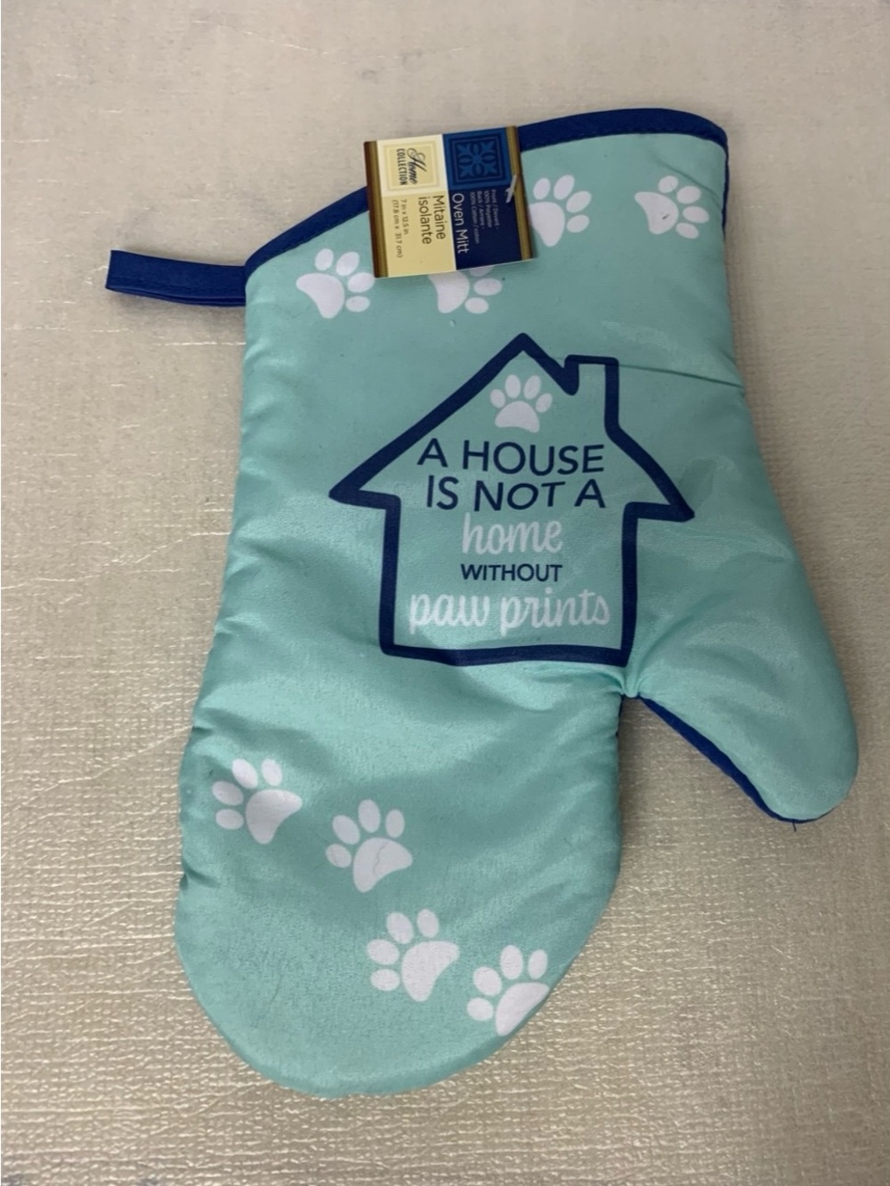 Home Collection Aqua and Navy Paw-Print Oven Mitt - Picture 1 of 3